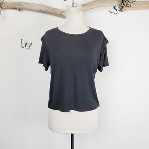 Top shop black ruffle sleeve short sleeve tee